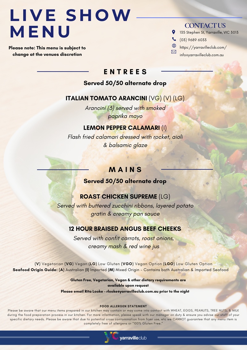 live show menu